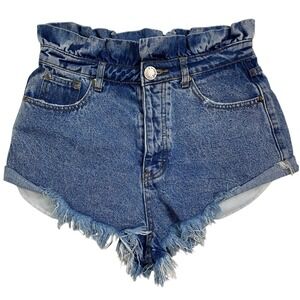 Signature8 Womens High Rise Super Booty Jean Shorts Size Medium Frayed Hem Denim